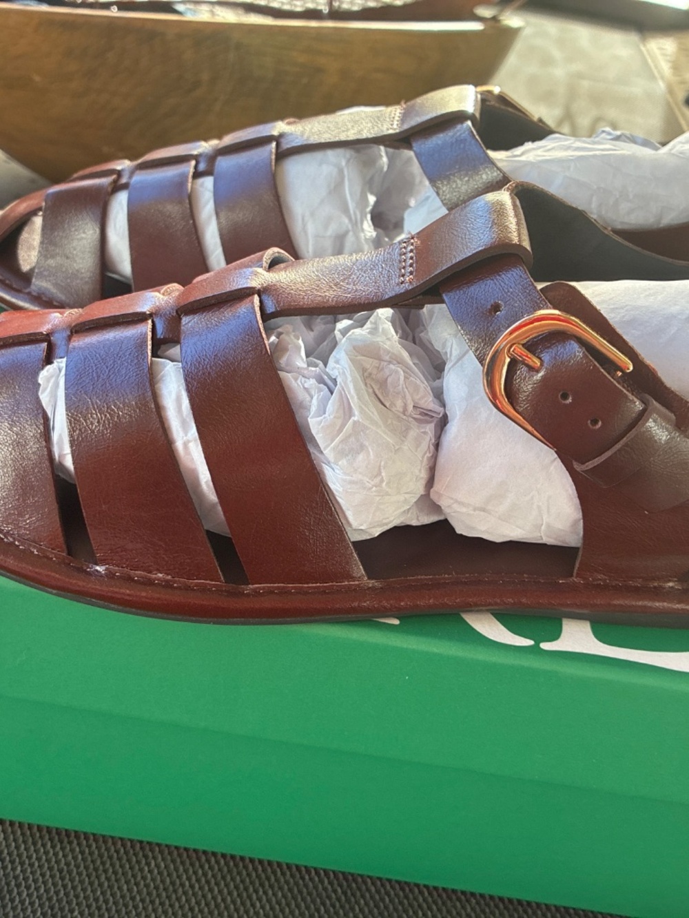 J. Crew Flat Fisherman Sandal and crinkle, leather, smoked walnut - Picture 2 of 5